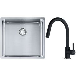 Készlet acél mosogató Franke Box 127.0453.655, konyhai csaptelep Franke Lina 115.0626.055