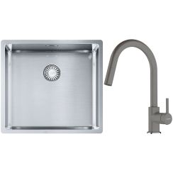 Készlet acél mosogató Franke Box 127.0453.655, konyhai csaptelep Franke Lina 115.0626.057