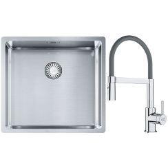 Készlet acél mosogató Franke Box 127.0453.655, konyhai csaptelep Franke Lina 115.0626.087