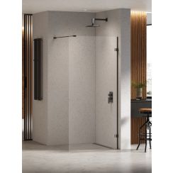 New Trendy Eventa Black Chrome zuhanykabin fal walk-in 130 cm fekete fényes/átlátszó üveg EXK-6301