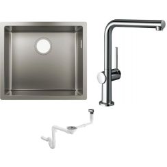 Készlet acél mosogató Hansgrohe S 71 43427800, konyhai csaptelep Hansgrohe Talis M54 72840000, 43921800