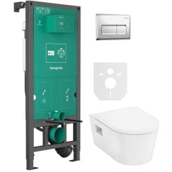 Készlet WC csésze lassú záródású ülőkével Hansgrohe EluPura Original S 60288450, beépíthető keret Hansgrohe iFrame universal 01022180, 66001000