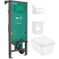 Készlet WC csésze lassú záródású ülőkével Hansgrohe EluPura Q 60293450, beépíthető keret Hansgrohe iFrame universal 01022180, 66001700