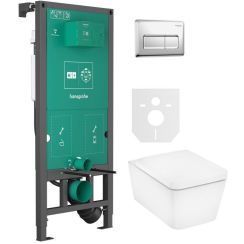 Készlet WC csésze lassú záródású ülőkével Hansgrohe EluPura Q 60293450, beépíthető keret Hansgrohe iFrame universal 01022180, 66001000