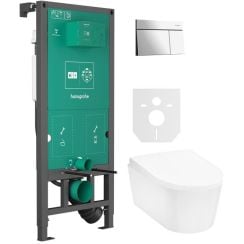 Készlet öblítő gomb Hansgrohe Element E 66003000, WC csésze Hansgrohe EluPura S 60193450, 01022180, 60148450