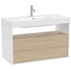 Roca Meridian szekrény 100x46x56.5 cm mosdókagyló alá akasztható fehér-tölgy A858108607