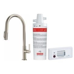 Készlet konyhai csaptelep Franke Maris Slim Clear Water J Pull-Out 120.0736.604, mosogató alatti szűrő Franke Clear Water 133.0284.025