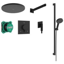 Hansgrohe Raindance Alive Select S zuhany készlet beépített termosztáttal trópusi zuhany opcióval fekete 24622670