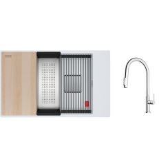 Készlet gránit mosogató Franke Kanon 125.0749.665, konyhai csaptelep Franke Maris Slim Clear Water J Pull-Out 120.0730.870