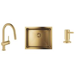 Készlet acél mosogató Grohe K700 31574GN1, konyhai csaptelep Grohe Minta 32321GN2, 40535GN0